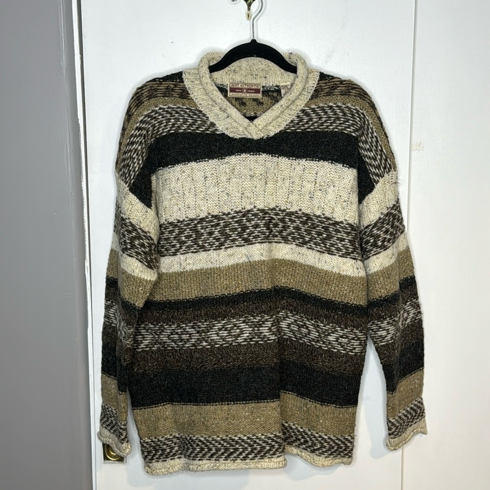 Vintage 80’s Best Authentic true mark, L, wool blend,brown, multi design sweater